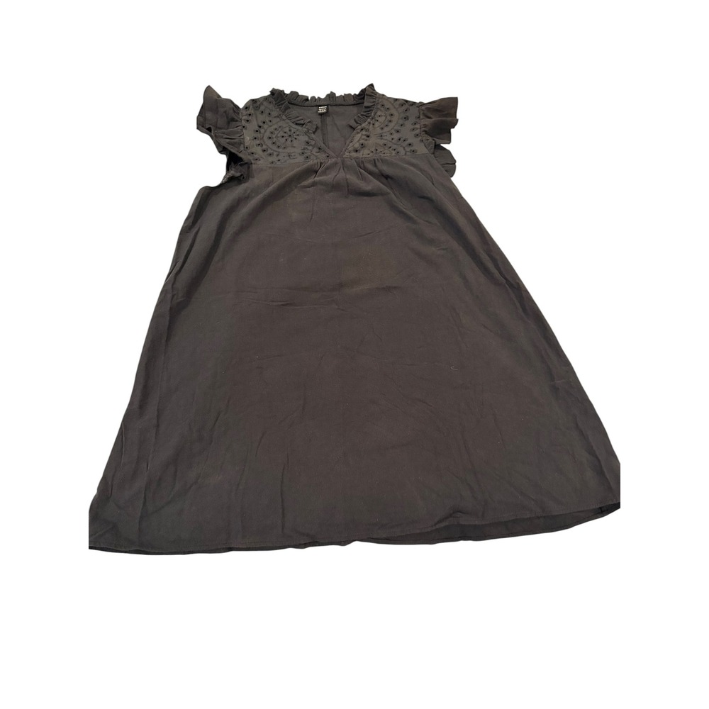 Shein Black Eyelet Embroidered Ruffle Flutter Sleeve Mini Babydoll Dress XL